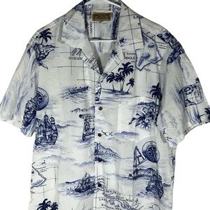 E&K Nautical Hawaiian Button Up Shirt Mens Size L